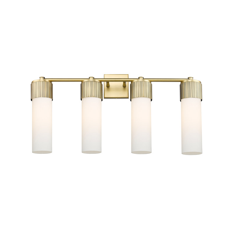 Éclairage pour meuble-lavabo mural 4 lumières 12 "Bolivar, Laiton brossé, Blanc