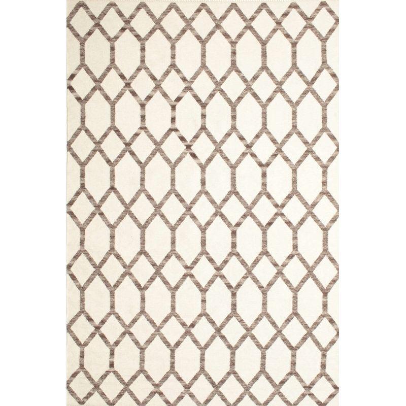 Tapis contemporain blanc / brun, Rectangle 5 pi x 7 pi
