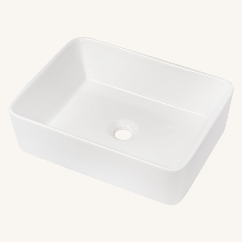 19"X15" White Ceramic Rectangular Vessel Bathroom Sink