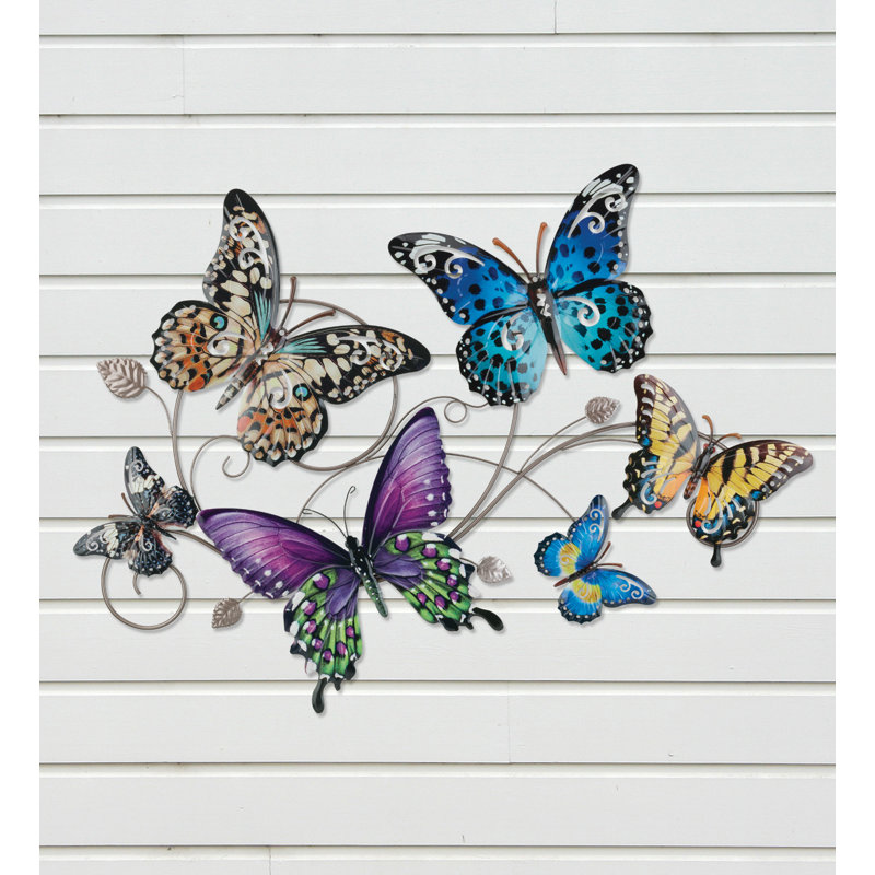Large Multicolor Metal Butterfly Collage Wall Sculpture