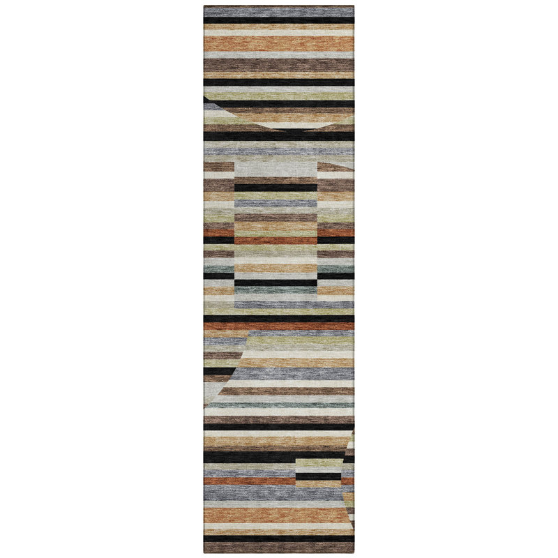 Machine Washable Indoor/Outdoor Chantille ACN2600 Stripes Rug, 2'3" x 7'6" Runner, Black