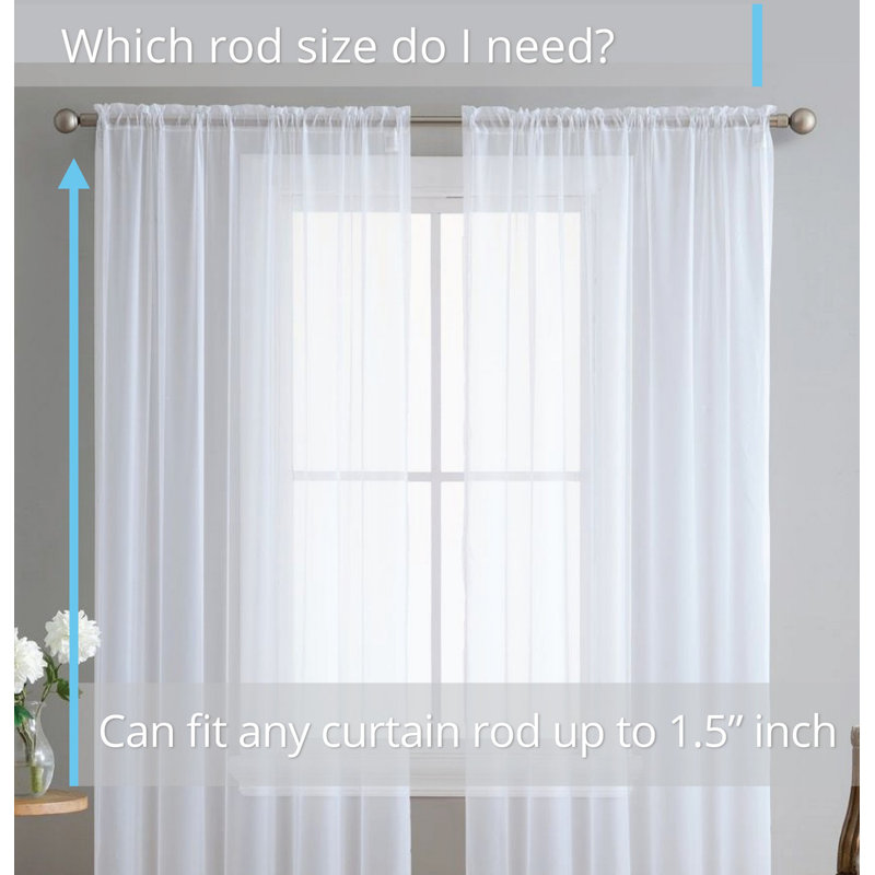 Daxin Solid Sheer Voile Rod Pocket Curtain Panels Set, 54" W x 84" L, White