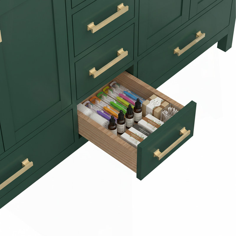 Meuble-lavabo 60 po, meuble-lavabo avec cadre en bois massif, comptoir autoportant avec 2 cuves, Green