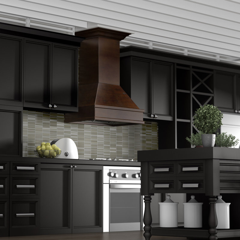 30" Wood 400 CFM Convertible Wall Mount Range Hood, Walnut/Hamilton