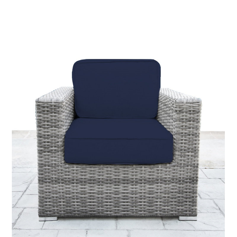 Melanie Fully Assembled Patio Chair with Cushions, Sunbrella Navy Blue, Mixed Gray