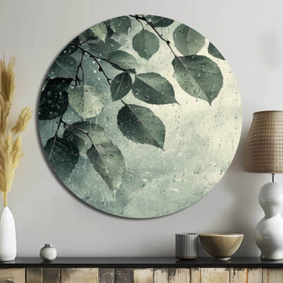 «Rainy Day Leaves Collage I», reproduction d'art en métal vert traditionnel, feuilles rondes en métal, décoration murale
