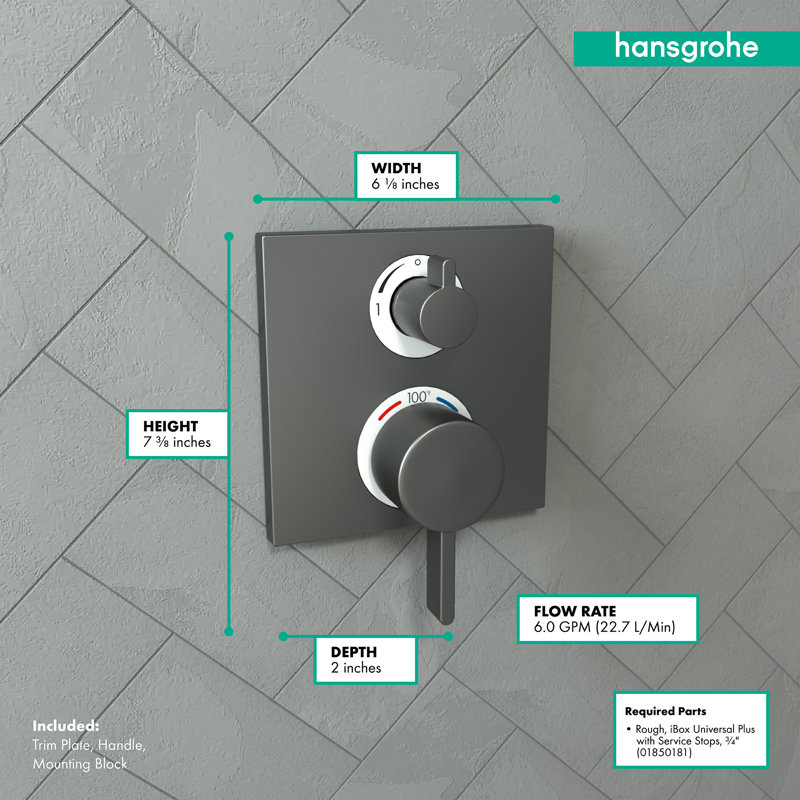 Ecostat Thermostatic Shower Faucet Trim, Brushed Black Chrome