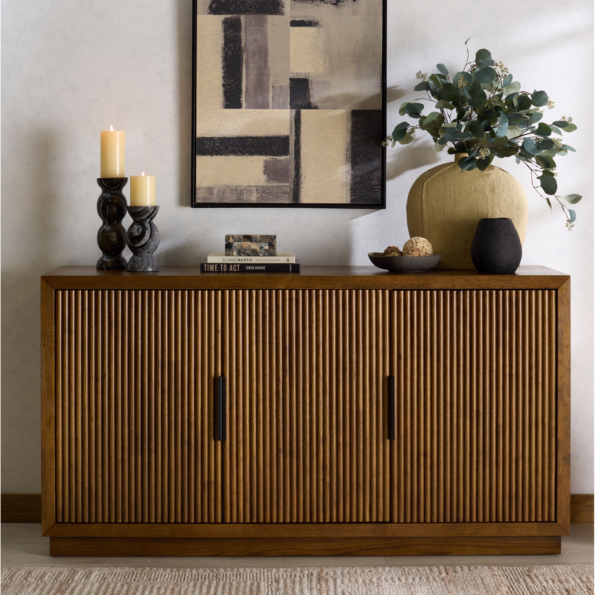 Carmelita 3 Door Reeded Sideboard, Medium Oak