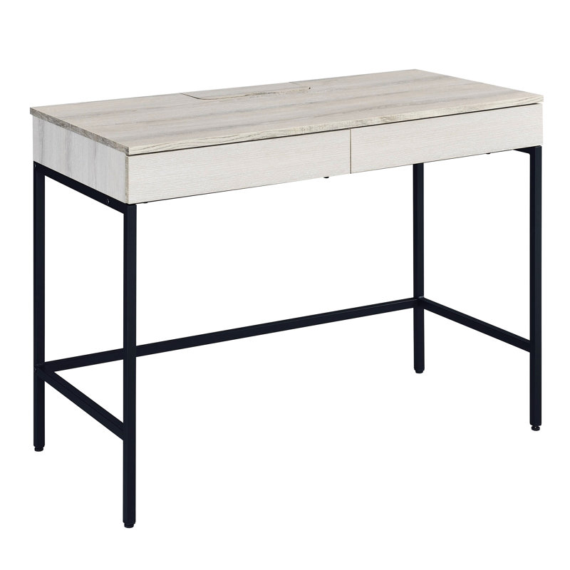 Bureau rectangulaire en bois naturel et noir avec tiroirs pratiques - 2 tiroirs.