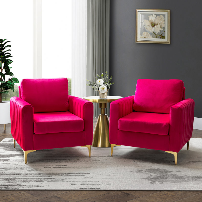 Fauteuil club en velours Gillette, Fuchsia