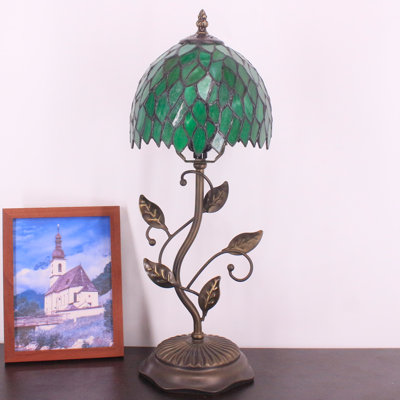 Petite lampe de table Tiffany verte en verre coloré de style Wisteria avec rallonge en métal et lampe de bureau à mémoire de forme 8 x 20 pouces