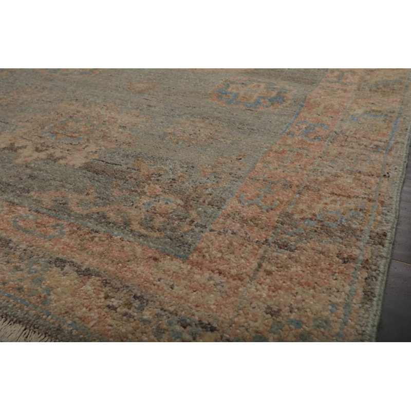 Tapis oriental 3 po x 5 po en laine nouée à la main style afghan Oushak ardoise, couleur rosé