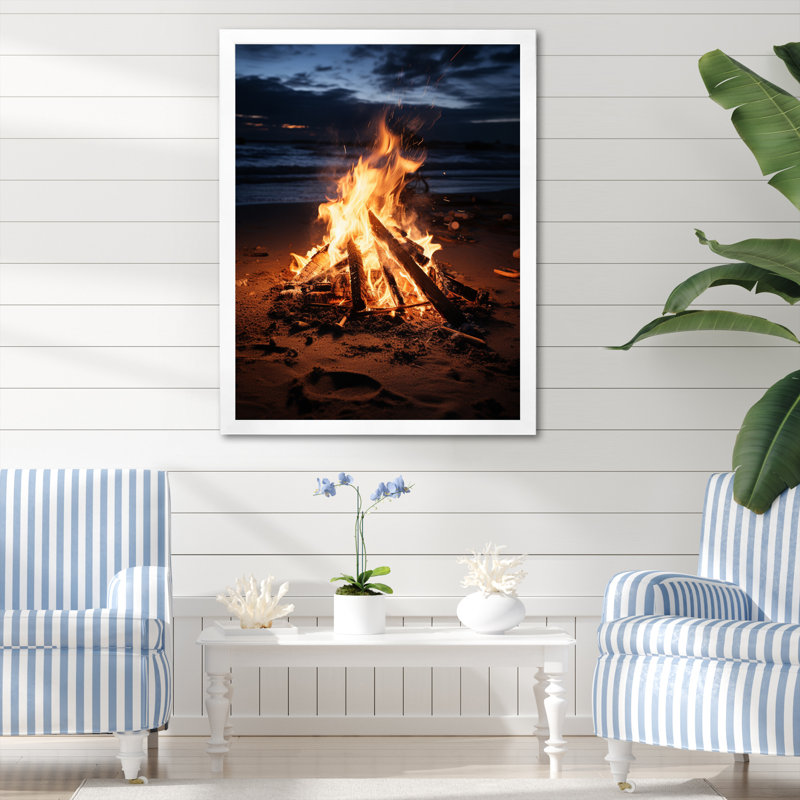 Beach Beach Bonfire Bliss - Imprimé, H 44 po x l 34 po x P 1,5 po, Cadre simple blanc