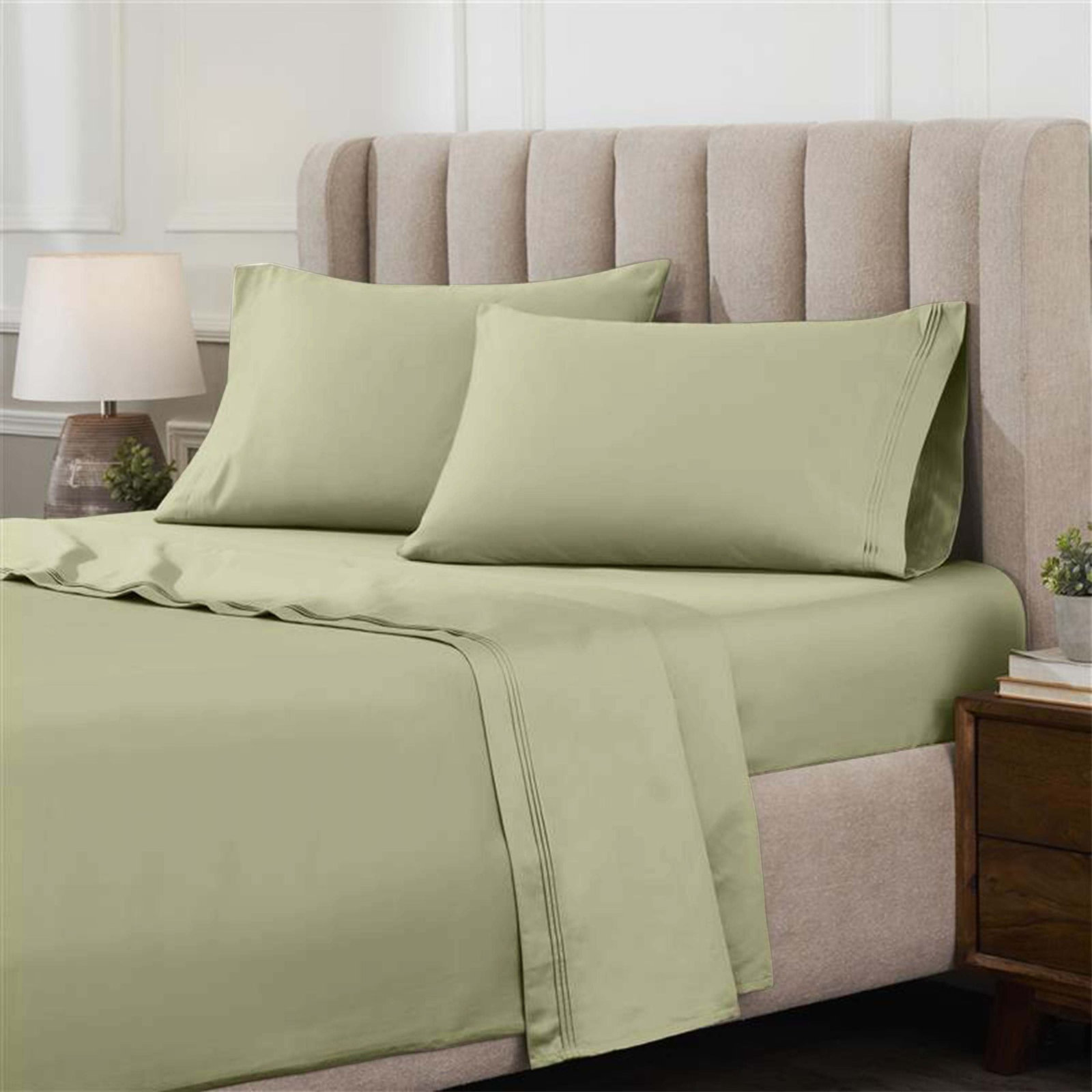 Cotton Sheet Set, Sage, Queen Sheet Set with 2 Pillowcases