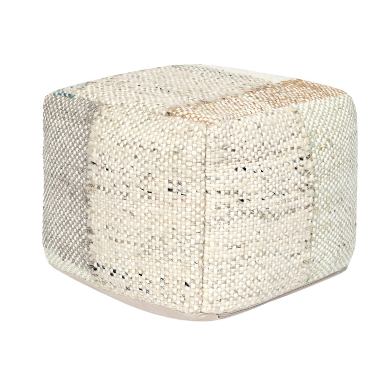 Natural Wool Blend Square Pouf - 18" x 18" x 14"