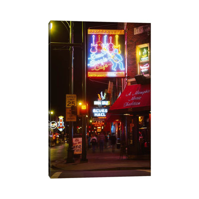 Neon Sign Lit Up at Night in a City, Rum Boogie Cafe, Beale Street, Memphis, Shelby County, Tennessee, USA 1 Piece Wrapped Canvas Wall Art