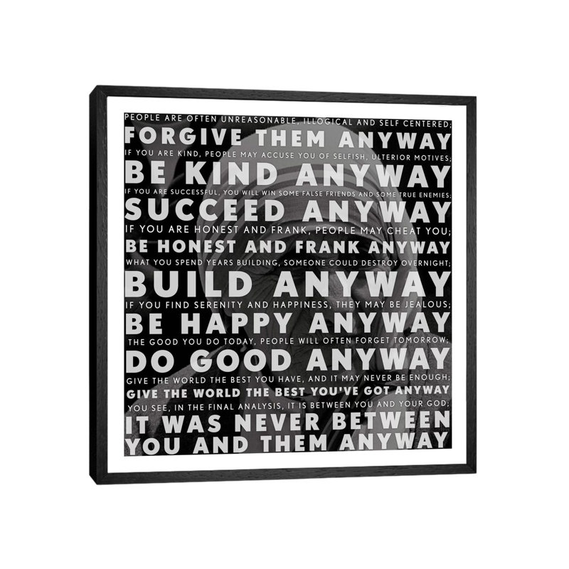 Mother Teresa Quote - Floater Frame Print on Canvas, 45.72 cm H x 45.72 cm W, Black