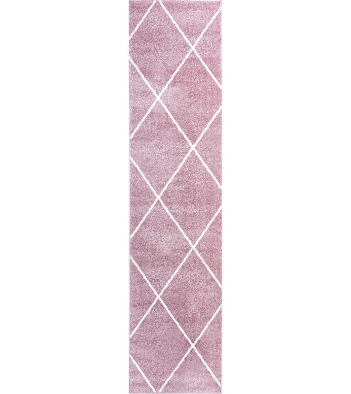 Bertrice Minimalist Diamond Trellis Rose/White Rug, Runner 2' x 10'
