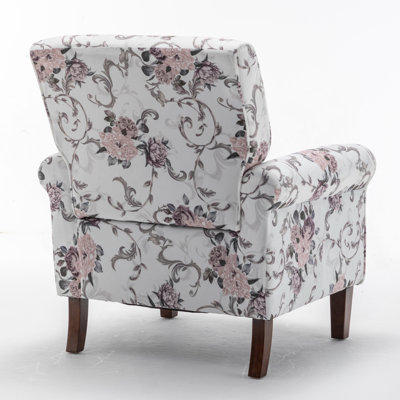 Fauteuil à accoudoirs roulés traditionnel, structure en bois de bouleau massif avec pieds fuselés bruns, chaise rembourrée en mélange de polyester avec siège rembourré de mousse pour le bureau du salon