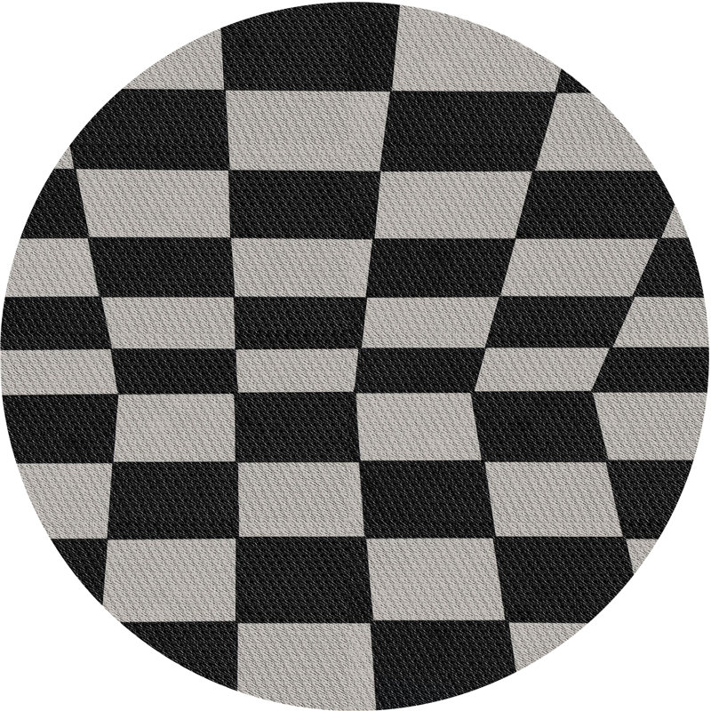 Tapis noir/gris à motifs, Rond 4 pi