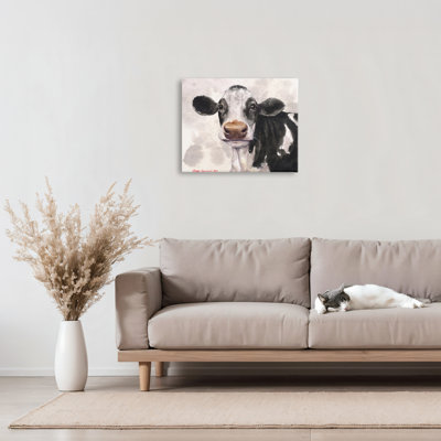 Cute Cow with Abstract Background Canvas, design by George Dyachenko