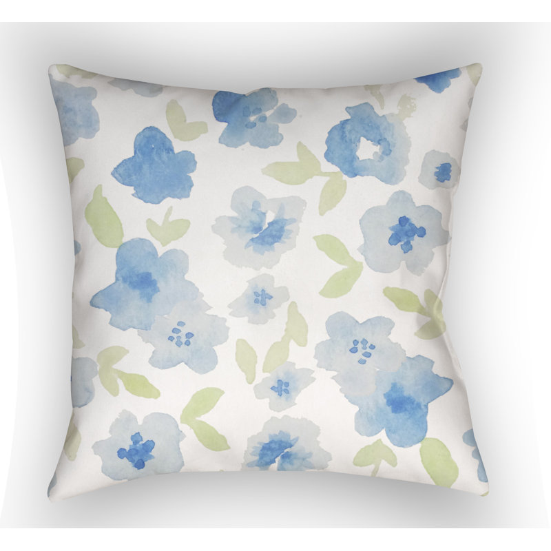 Flowers Floral Indoor/Outdoor Throw Pillow, 18" H x 18" W, White / Blue