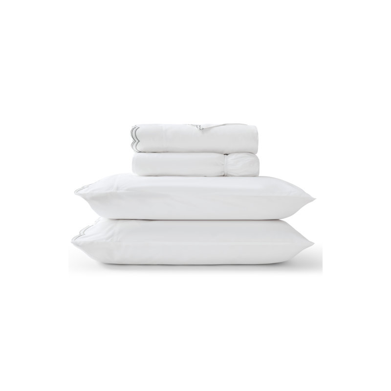 Scallop Edge Sheet Set, White/Silver, Queen Sheet Set