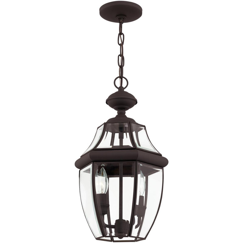 Luminaire suspendu d'extérieur avec abat-jour en verre transparent, Bronze