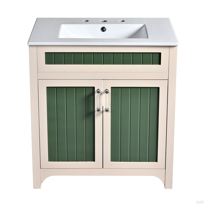Ensemble de meuble-lavabo de salle de bain avec lavabo en céramique, armoire de rangement moderne avec cadre réglable en bois massif