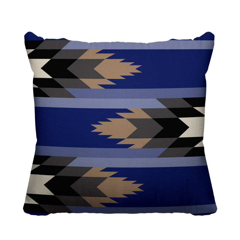 Coussin intérieur / extérieur Lansa Southwestern, L 17 po x H 17 po, Bleu marine