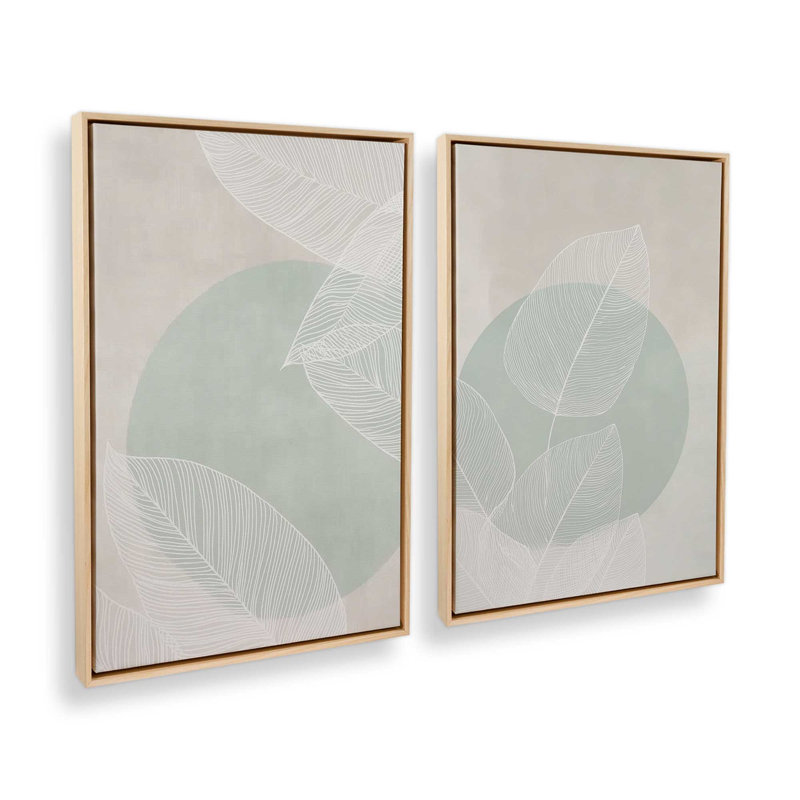 Ensemble de 2 impressions Soft Leaf Stillness, 48 po x 32 po, Cadre flottant en érable américain