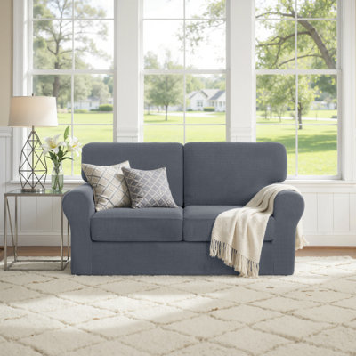 Non‑Slip Multiple Pieces Stretch Couch Covers,Soft Jacquard Washable Sofa Slipcovers, Universal Fit Furniture Protector for Daily Use with Pets & Kids (Loveseat,Grey)