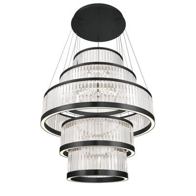 Empra, lustre, 5 lumières, 47 po, noir mat, cristal transparent