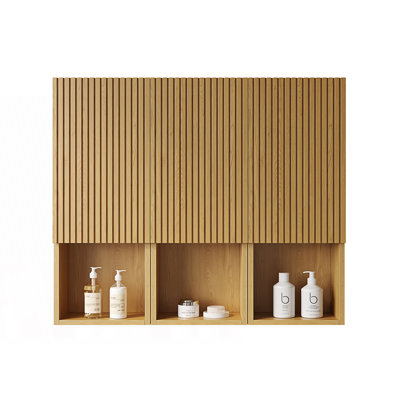 Bathroom Wall Mounted Cabinet, Composed Of 3 Cabinets With Doors And Open Compartments, Living Room Cabinet