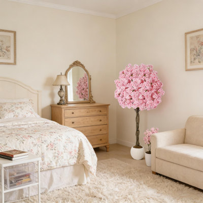 5Ft Artificial Cherry Blossom Tree with Natural Wood Trunk for Home Decor
