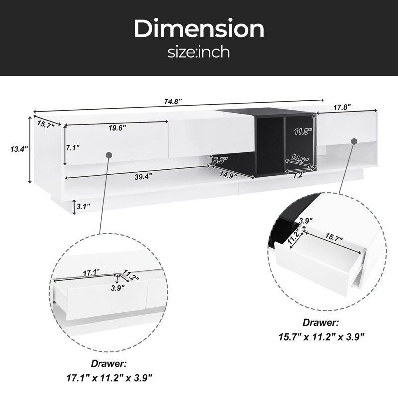 Crédence de rangement l 74,8 po Hajar, Blanc