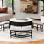 Table basse ronde avec fonction de dessus relevable, compartiment de rangement et 3 repose-pieds, matériau, esthétique moderne blanc noir, base avec pieds, option d'utilisation de l'espace