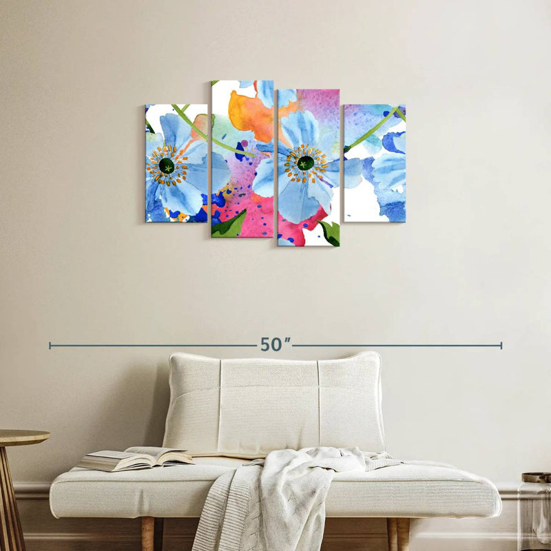 Blue Tropical Flowers, H 22 po x l 36 po