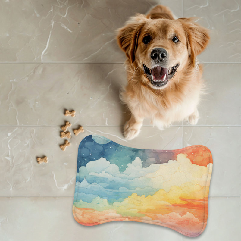 Multicolored Sky - 1 Piece Bone Shape Feeding Mat, 18"