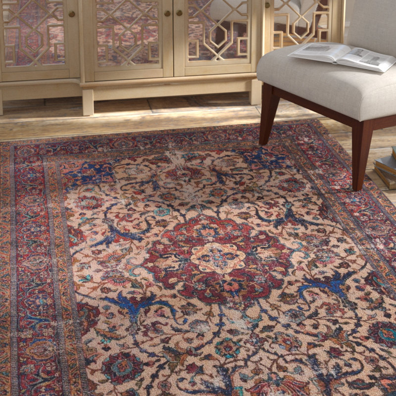 Oriental Sand/Red/Blue Area Rug, Rectangle 8'4" x 11'6"