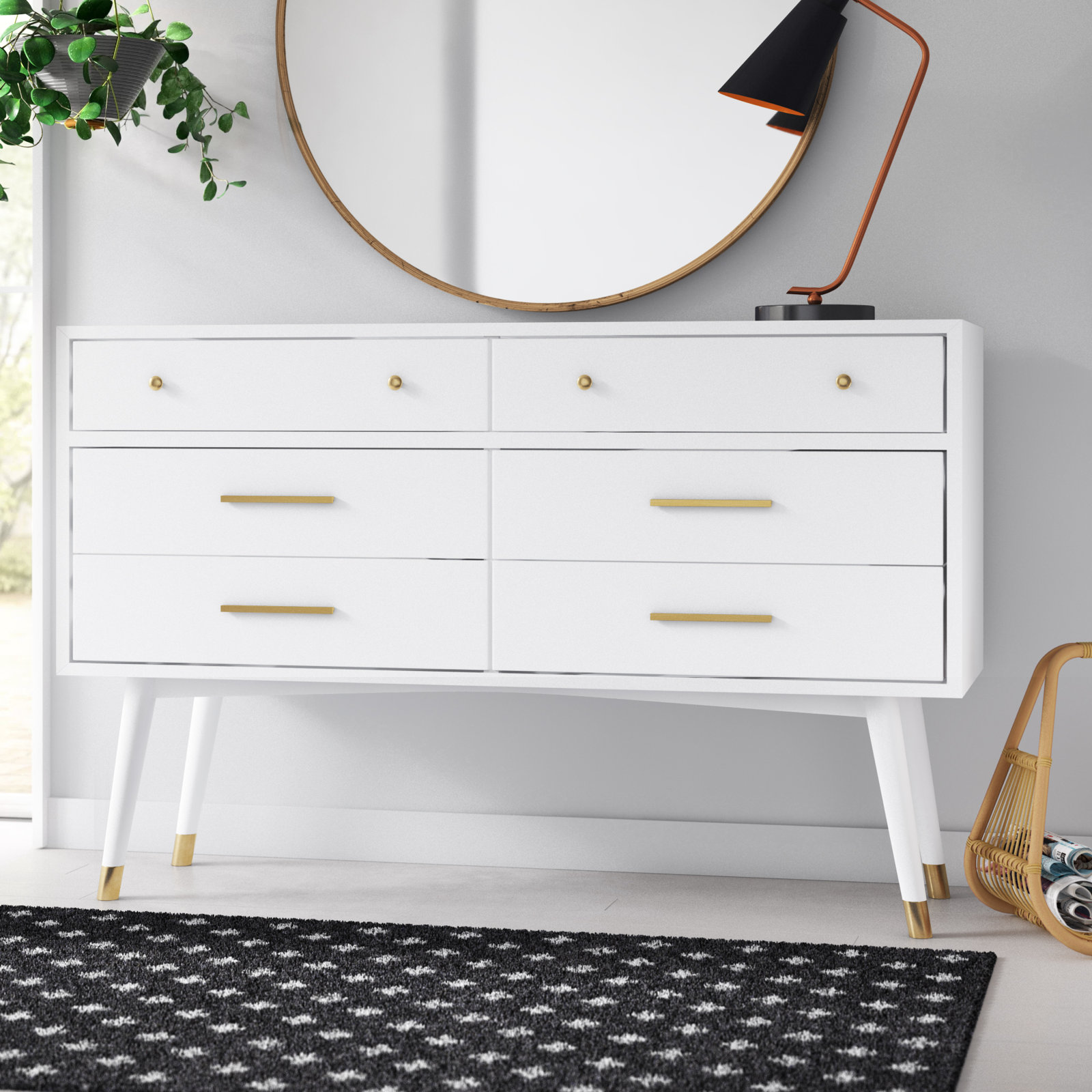 Samuel 56 " Double Dresser, White/Brass
