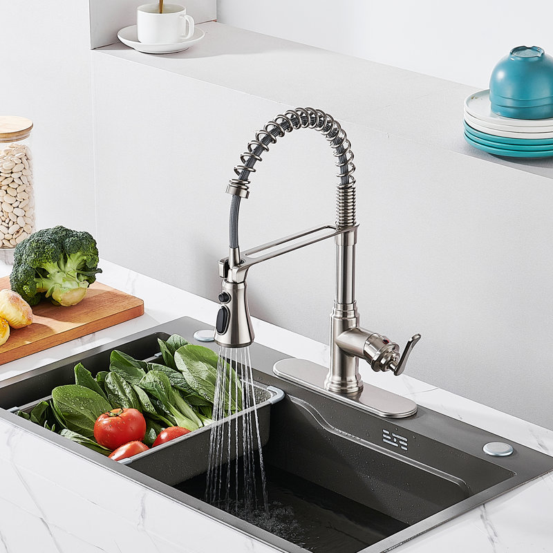 Robinet de cuisine à poignée simple avec plaque de pont FURUISI, Nickel brossé