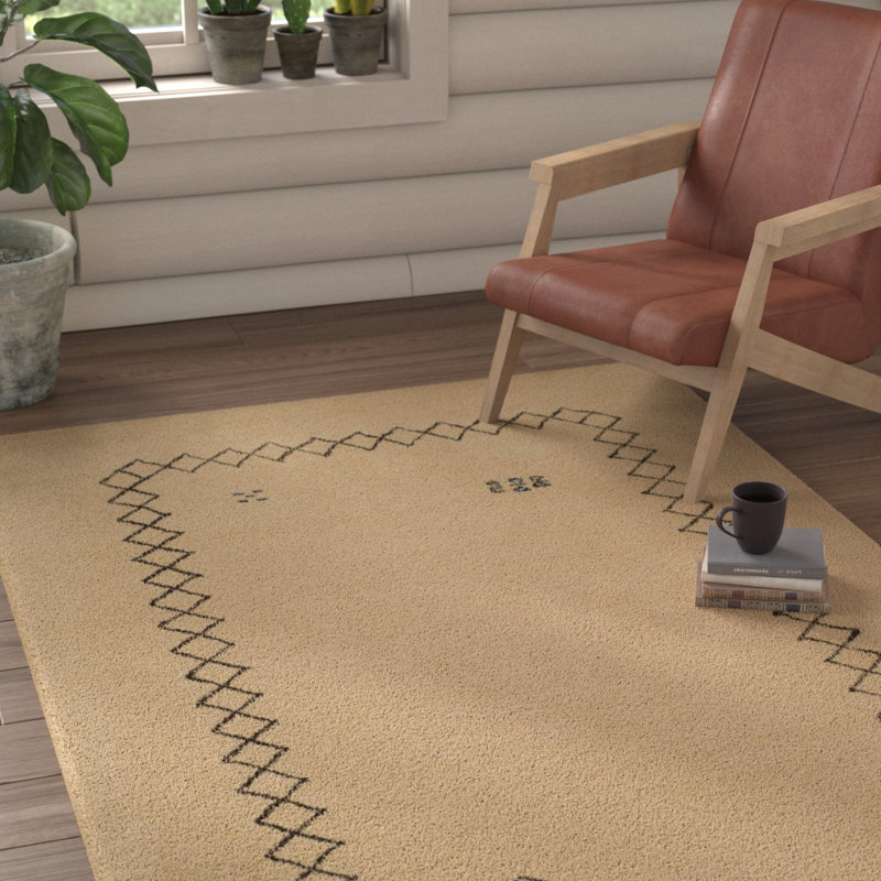 Coraima Hand Loomed Wool Geometric Rug, Rectangle 5' x 8'