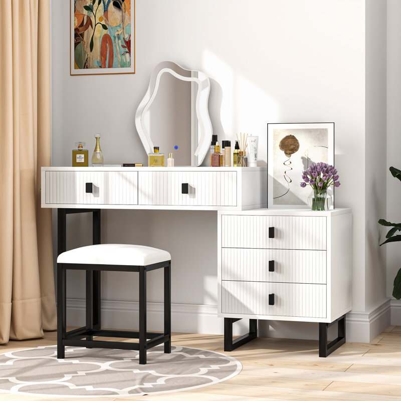 Grande coiffeuse à coiffeuse rétractable, Blanc