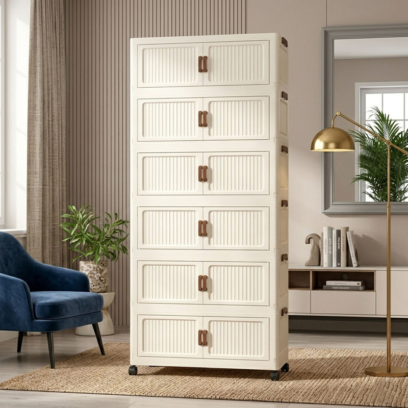 Bacs de rangement modulaires empilables de 120 QT avec couvercles, contenants de rangement à roulettes avec couvercles, bacs de rangement pliables à tiroirs pour vêtements, tiroirs de rangement pour chambre ou dortoir, crème (paquet de 6)