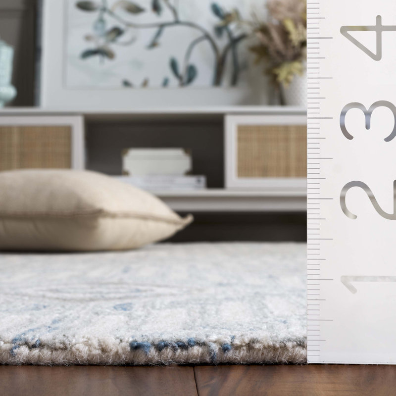 Faust 405 Hand Tufted Wool/Viscose/Cotton Damask Rug in Light Gray/Blue, Rectangle 5' x 8'
