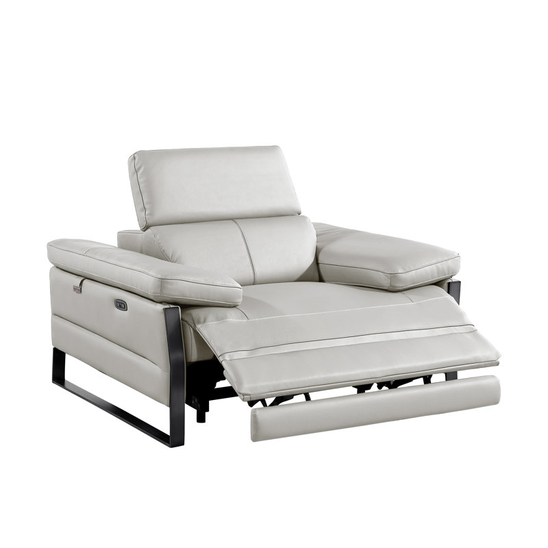 Top Grain Italian Leather Power Reclining Arm Chair with Power Headrests, Light Gray
