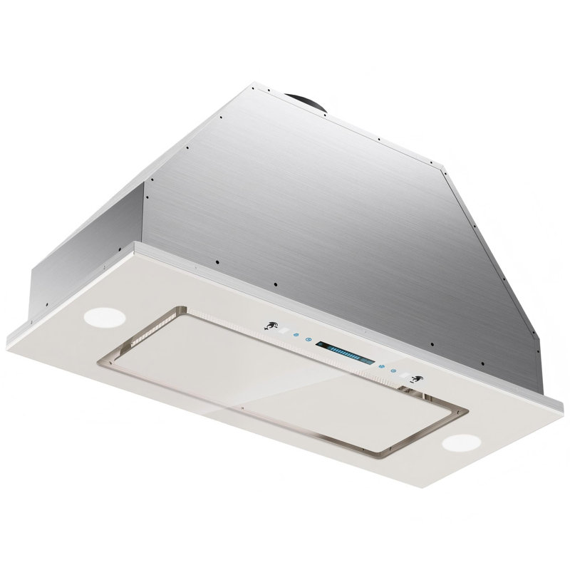 Hotte encastrable 36 pouces 900 CFM en acier inoxydable et verre blanc avec DEL à intensité variable et contrôle des mouvements