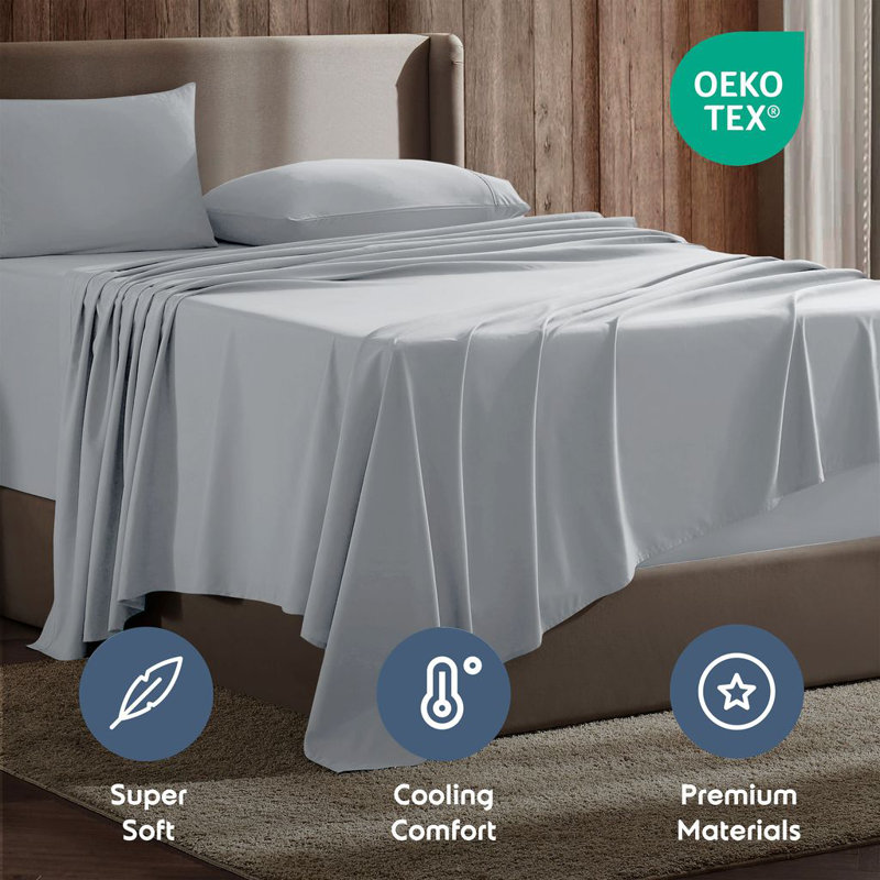 Hotel Collection Soft Breathable Bed Sheet Set with Deep Pocket Fitted Sheet, California King, Silver Gray