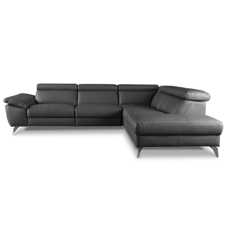 Canapé d'angle en cuir véritable La Crosse, Gris anthracite, Orienté à droite